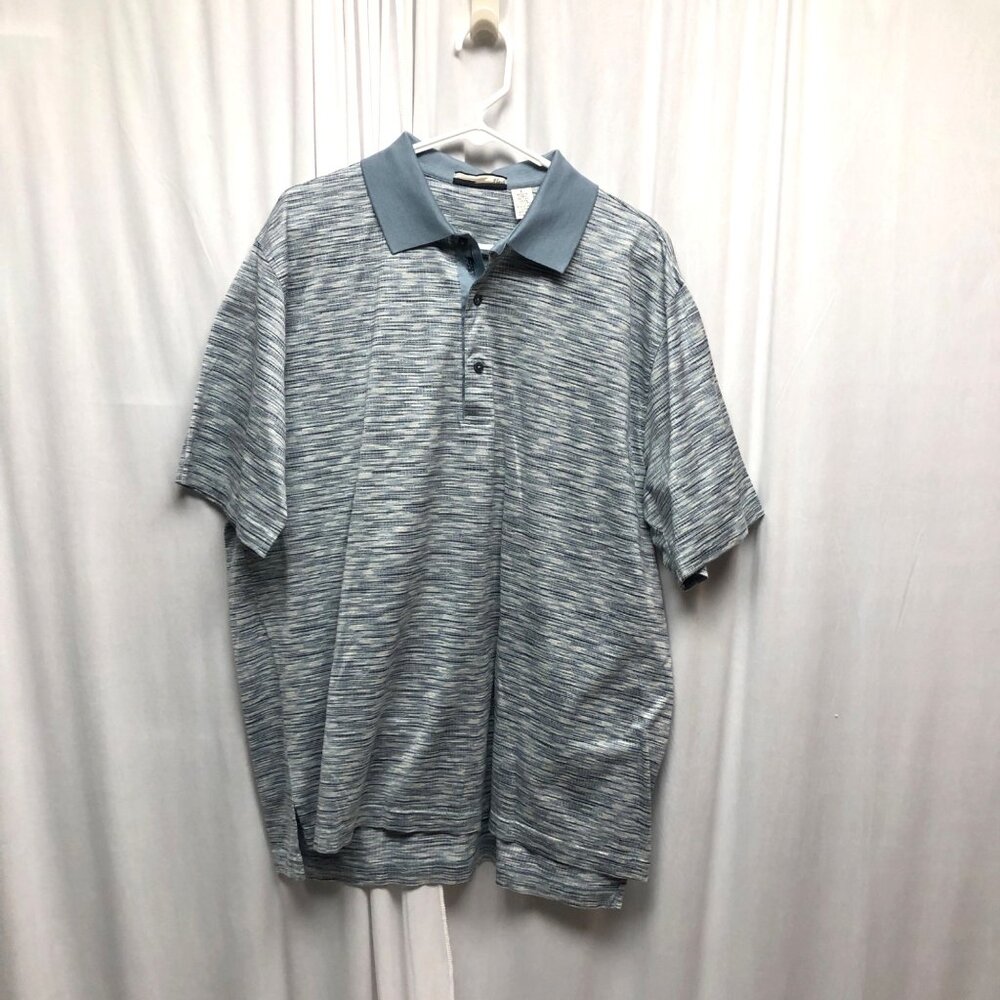 Flash Blue Striped Polo Shirt Mens Size Large Cotton Short Sleeve Golf Office
